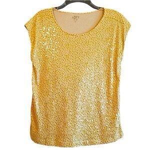Loft Yellow Animal Print Top with Clear Sequin MP